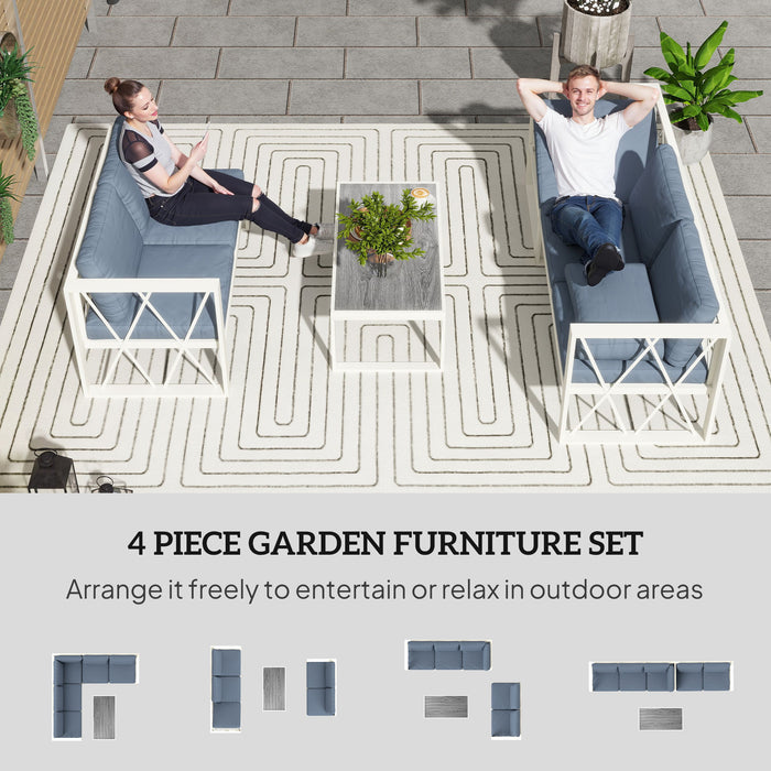 Outsunny Four-Piece L Shaped Garden Furniture Set with 5-Level Adjustable Lounger - Grey