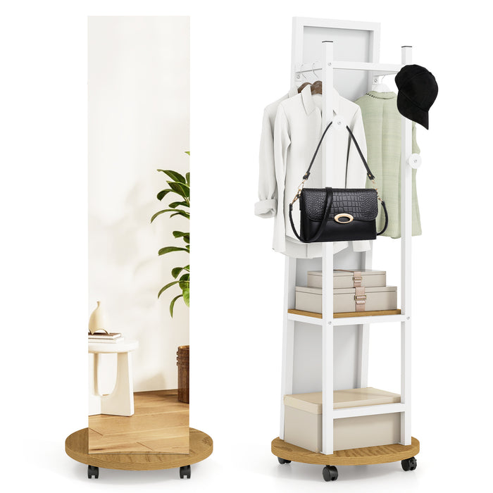 Coat Rack with Full Length Mirror Freestanding Coat Tree with 3 Hooks-Black