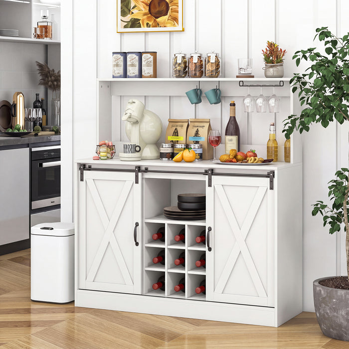 Coffee Bar Cabinet with Charging Station and Sliding Barn Doors-Rustic Brown