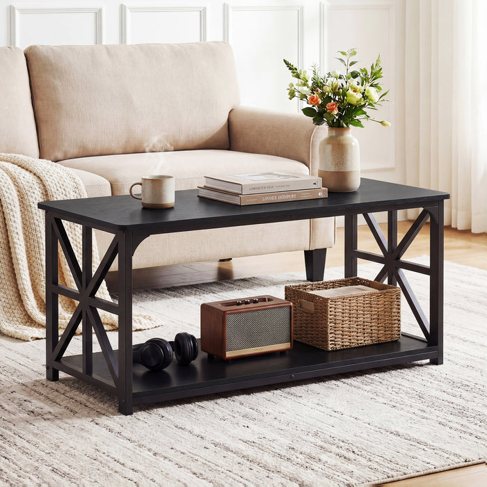 Coffee Table Industrial Farmhouse Accent Table with Open Storage Shelf-
