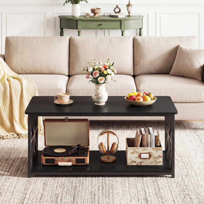 Coffee Table Industrial Farmhouse Accent Table with Open Storage Shelf-