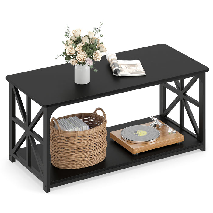 Coffee Table Industrial Farmhouse Accent Table with Open Storage Shelf-