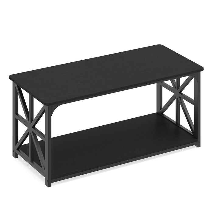 Coffee Table Industrial Farmhouse Accent Table with Open Storage Shelf-