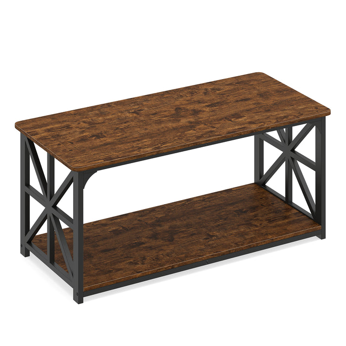 Coffee Table Industrial Farmhouse Accent Table with Open Storage Shelf-