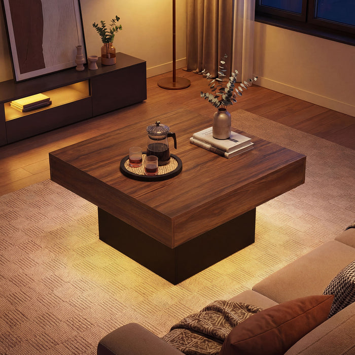 Coffee Table with LED Lights Square Center Table with Remote and 20 Static Colors-Black