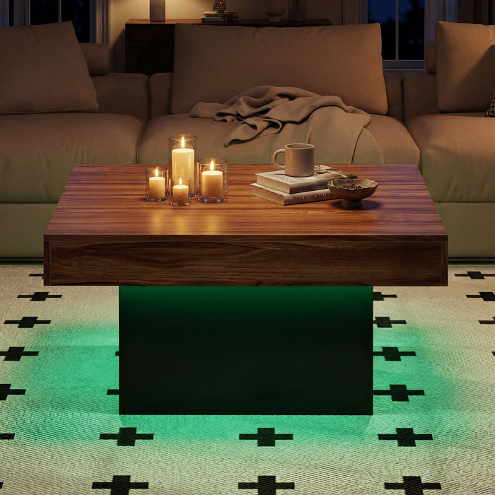 Coffee Table with LED Lights Square Center Table with Remote and 20 Static Colors-Black