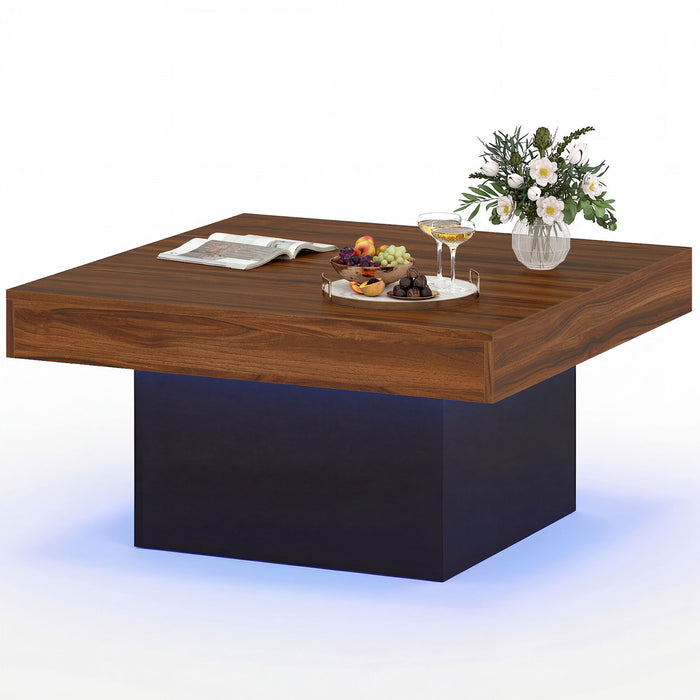 Coffee Table with LED Lights Square Center Table with Remote and 20 Static Colors-Black
