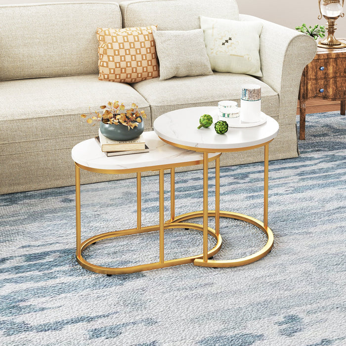 Coffee Table Set of 2 Modern Side Tables with  Faux Marble Top-