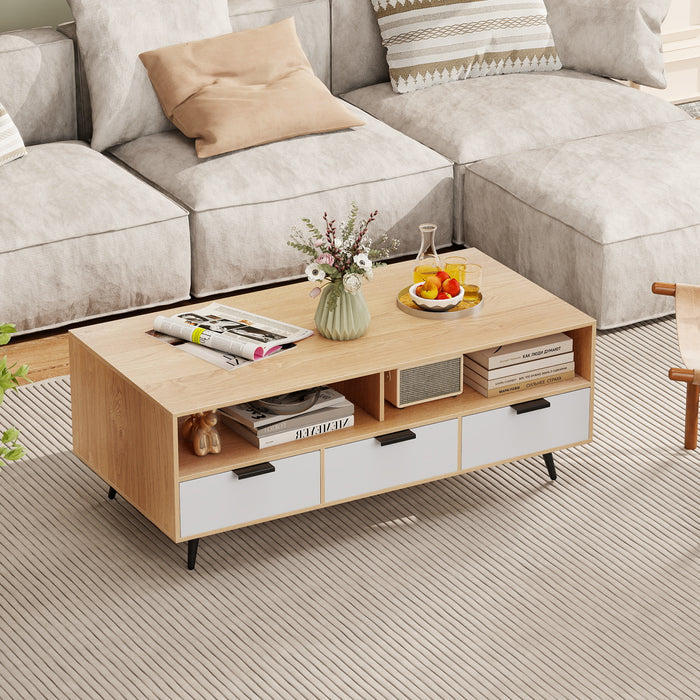 Coffee Table with Storage 47 Inch Center Table with 2 Open Compartments-