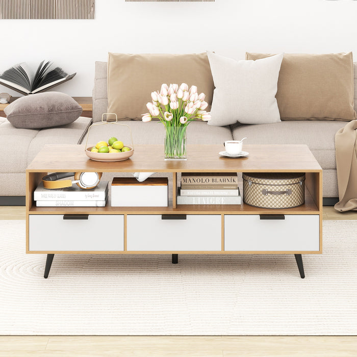 Coffee Table with Storage 47 Inch Center Table with 2 Open Compartments-