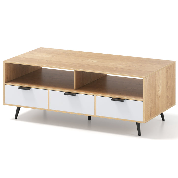 Coffee Table with Storage 47 Inch Center Table with 2 Open Compartments-