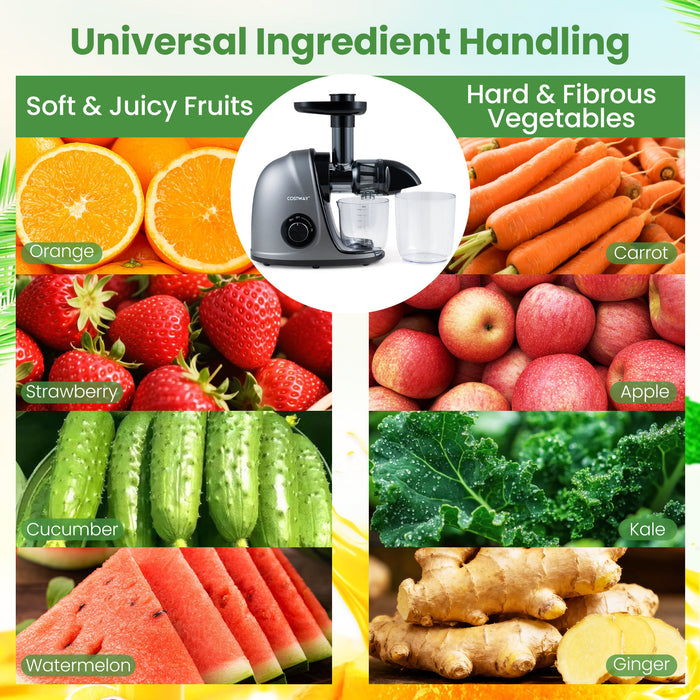 Cold Press Juicer Machine with Anti-Jam Reverse and 150W Quiet Motor-
