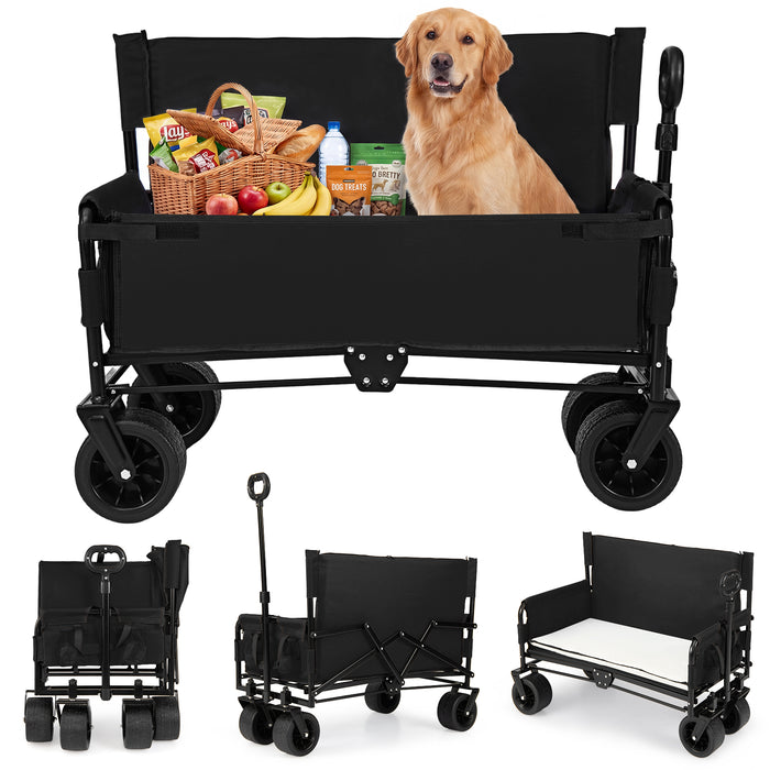 Collapsible Folding Beach Cart with Soft Cushions and Wheels-
