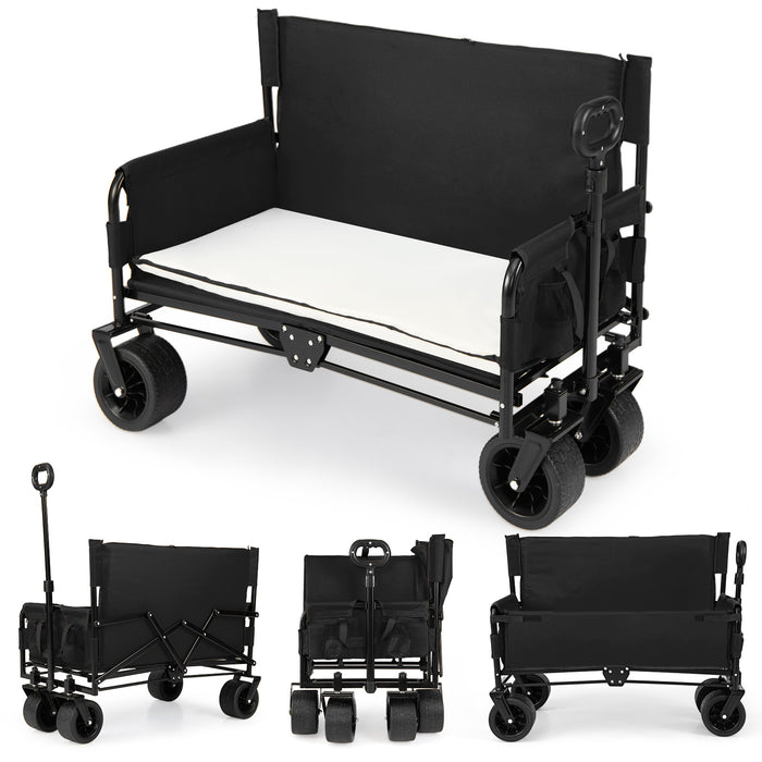Collapsible Folding Beach Cart with Soft Cushions and Wheels-