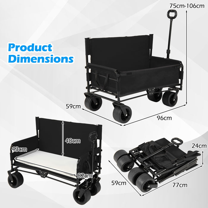 Collapsible Folding Beach Cart with Soft Cushions and Wheels-