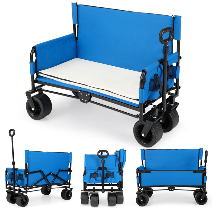 Collapsible Folding Beach Cart with Soft Cushions and Wheels-