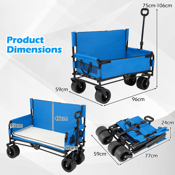 Collapsible Folding Beach Cart with Soft Cushions and Wheels-