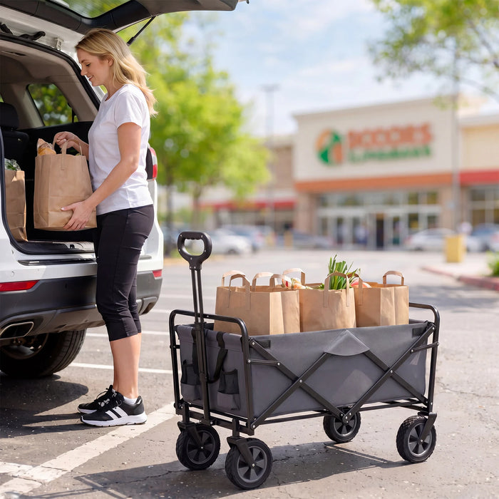 Collapsible Wagon Cart with Flexible Handle and Cup Holders-