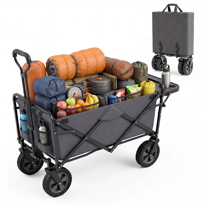 Collapsible Wagon Cart with Flexible Handle and Cup Holders-