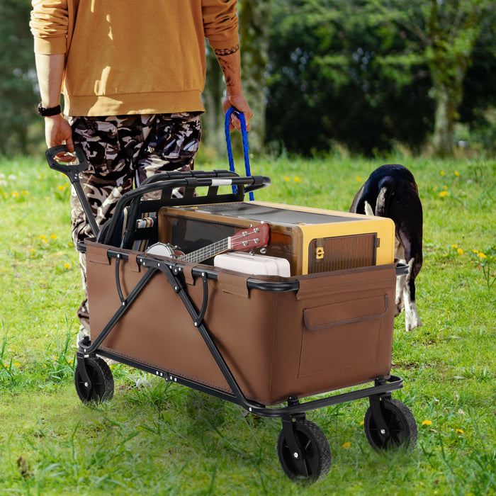 Collapsible Foldable Wagon Cart with Adjustable Handlebar-
