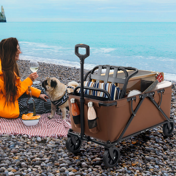 Collapsible Foldable Wagon Cart with Adjustable Handlebar-