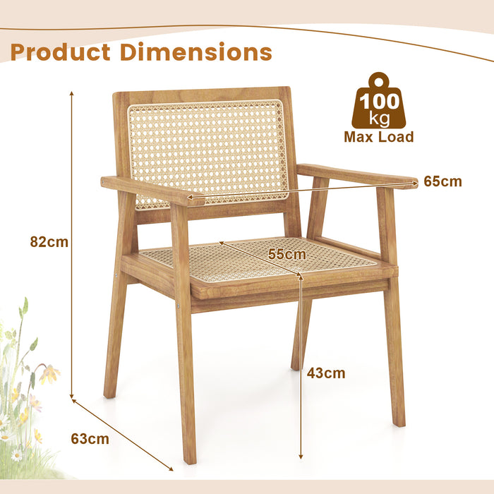 Comfortable Wood Dining Chair with Curved Backrest for Backyard Porch Balcony Set of 2