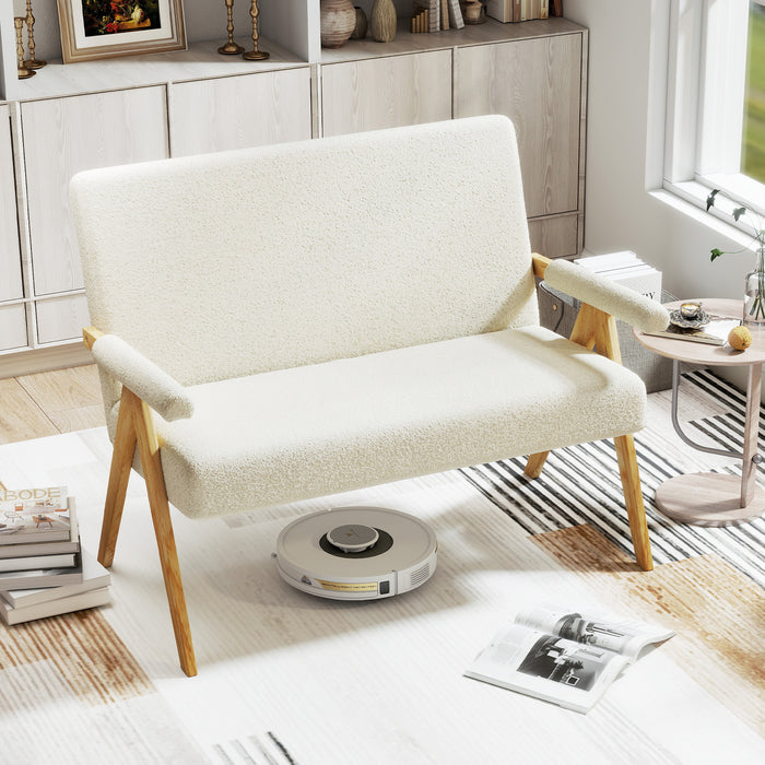 Comfy Upholstered Sherpa Couch with Armrests and Wooden Legs-