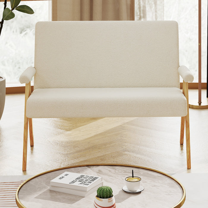 Comfy Upholstered Sherpa Couch with Armrests and Wooden Legs-