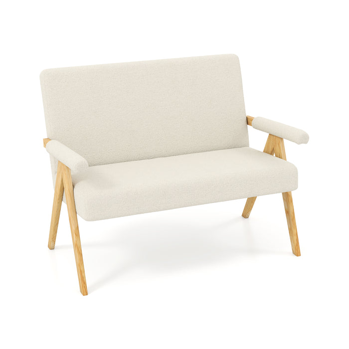 Comfy Upholstered Sherpa Couch with Armrests and Wooden Legs-
