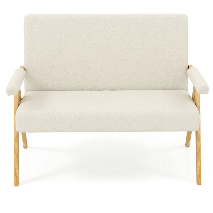 Comfy Upholstered Sherpa Couch with Armrests and Wooden Legs-