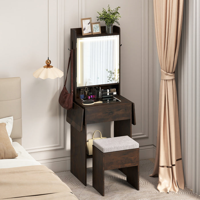 Compact Makeup Dressing Table with Visible Glass Top and Power Outlets-