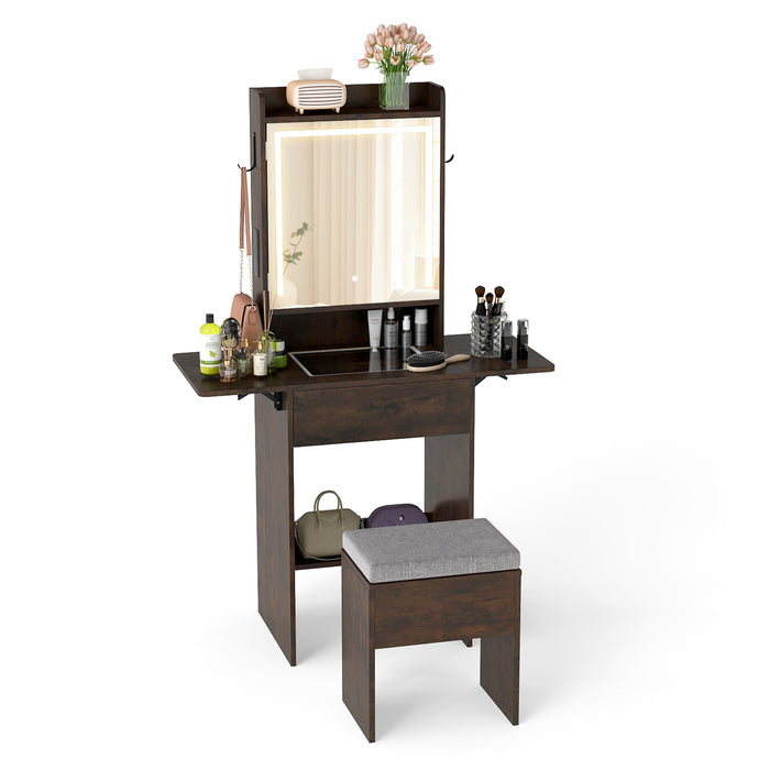 Compact Makeup Dressing Table with Visible Glass Top and Power Outlets-