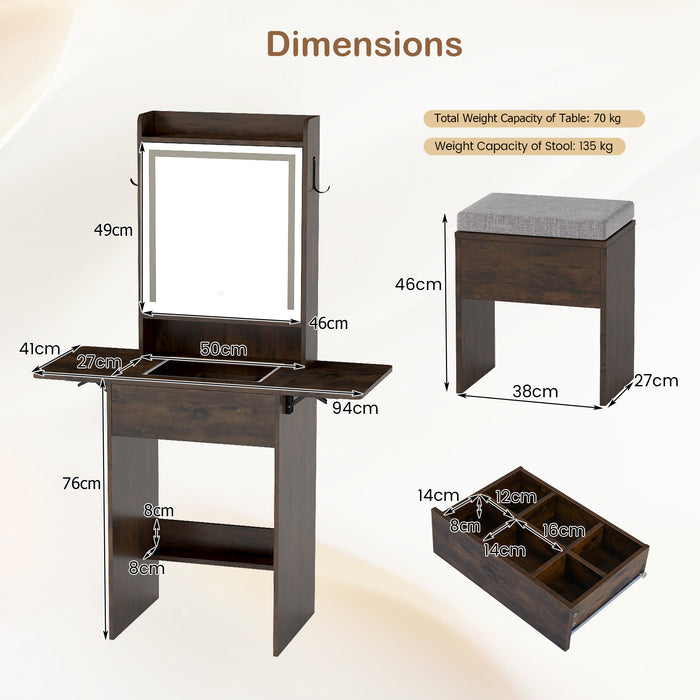 Compact Makeup Dressing Table with Visible Glass Top and Power Outlets-
