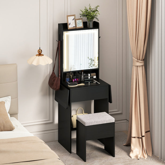 Compact Makeup Dressing Table with Visible Glass Top and Power Outlets-