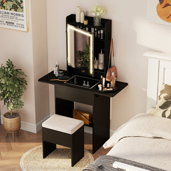 Compact Makeup Dressing Table with Visible Glass Top and Power Outlets-