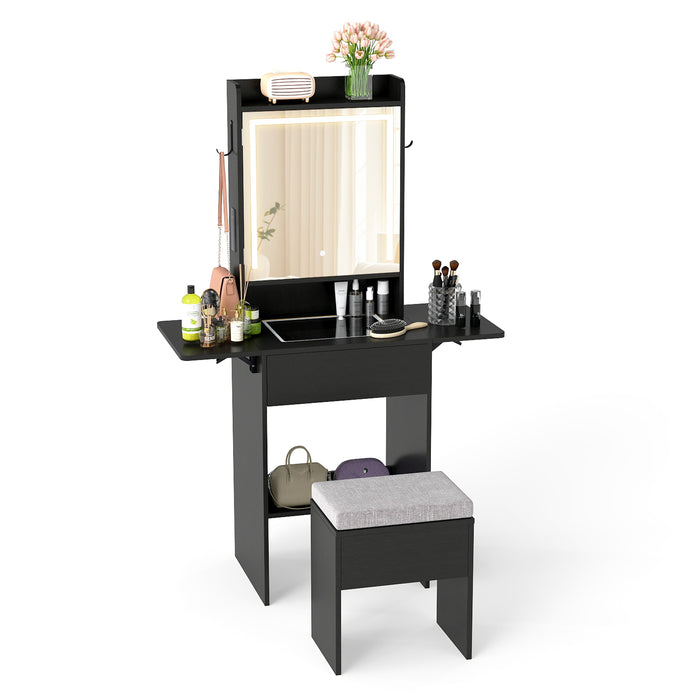 Compact Makeup Dressing Table with Visible Glass Top and Power Outlets-