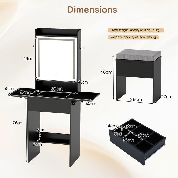 Compact Makeup Dressing Table with Visible Glass Top and Power Outlets-