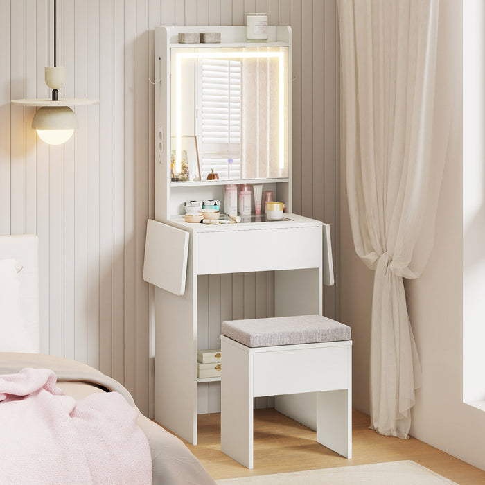 Compact Makeup Dressing Table with Visible Glass Top and Power Outlets-