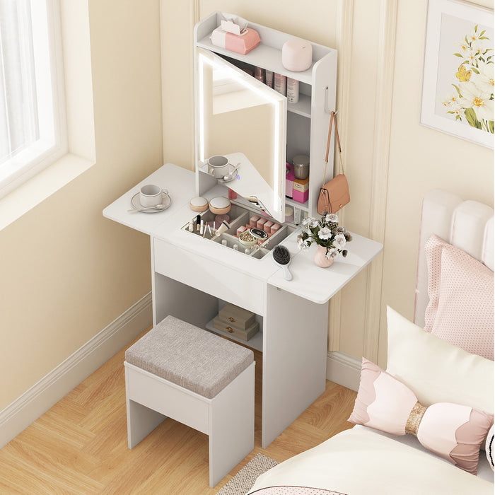 Compact Makeup Dressing Table with Visible Glass Top and Power Outlets-
