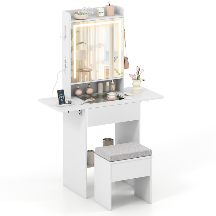 Compact Makeup Dressing Table with Visible Glass Top and Power Outlets-