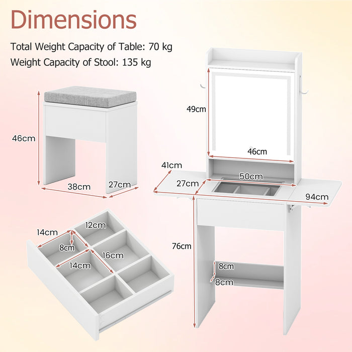 Compact Makeup Dressing Table with Visible Glass Top and Power Outlets-