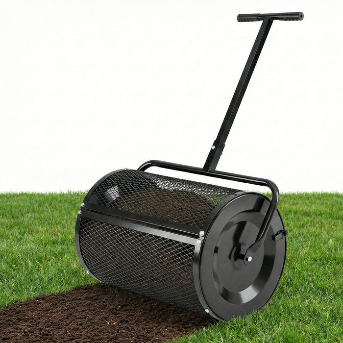 Compost Spreader 61cm Peat Moss Spreader Roller with Height-adjustable T-shape Handle-