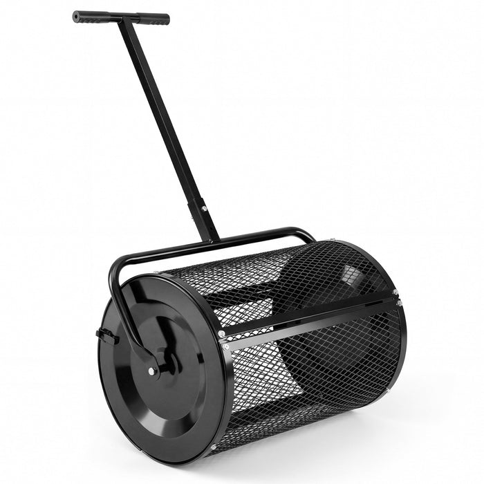 Compost Spreader 61cm Peat Moss Spreader Roller with Height-adjustable T-shape Handle-