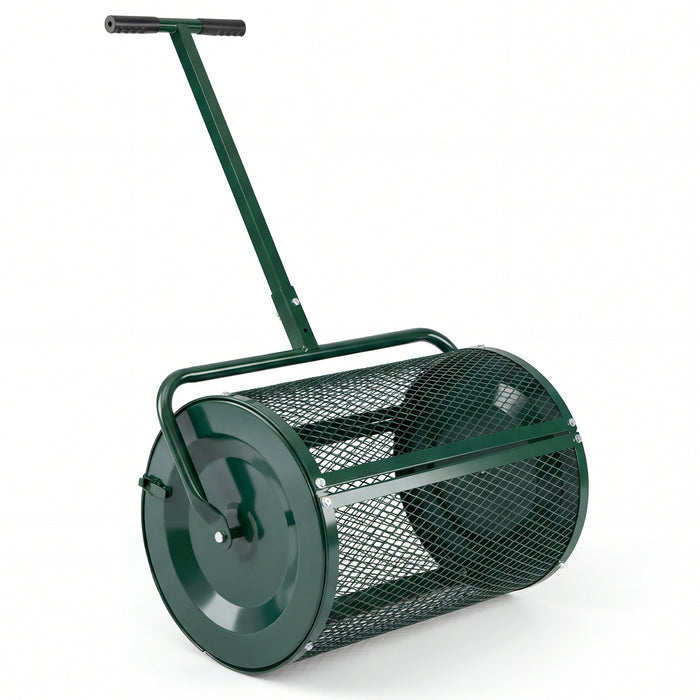 Compost Spreader 61cm Peat Moss Spreader Roller with Height-adjustable T-shape Handle-