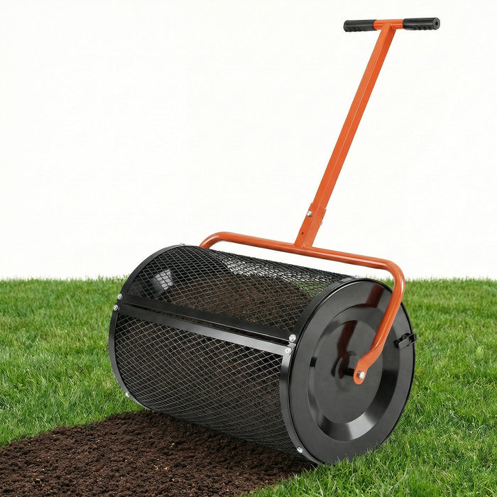 Compost Spreader 61cm Peat Moss Spreader Roller with Height-adjustable T-shape Handle-