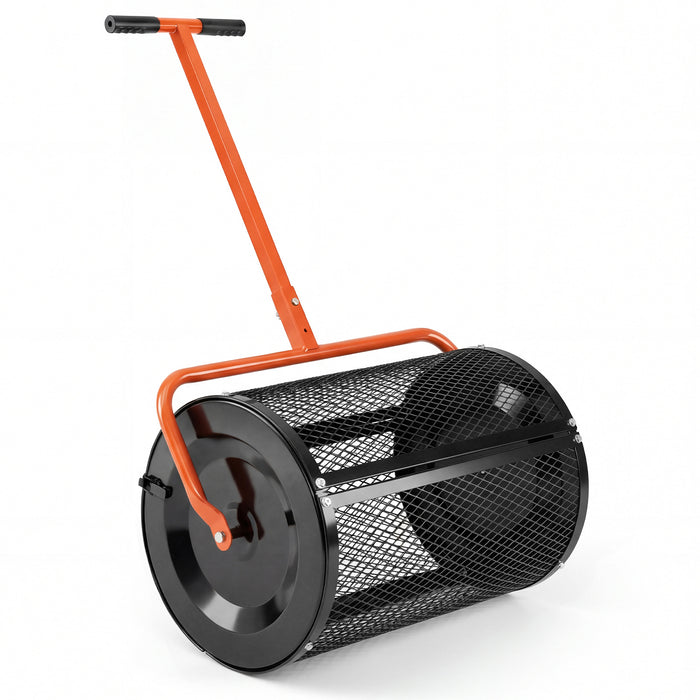 Compost Spreader 61cm Peat Moss Spreader Roller with Height-adjustable T-shape Handle-