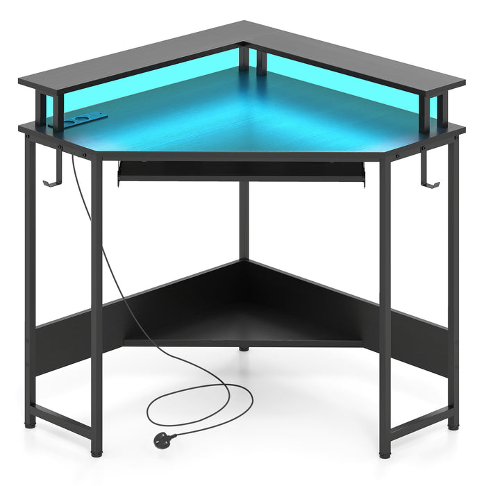 Computer Corner Desk with LED Charging Station and Monitor Stand-White