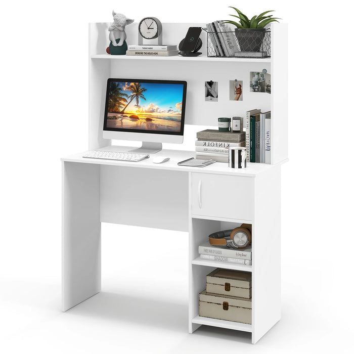 Computer Desk with Hutch and 2 Open Shelves for Home Office-