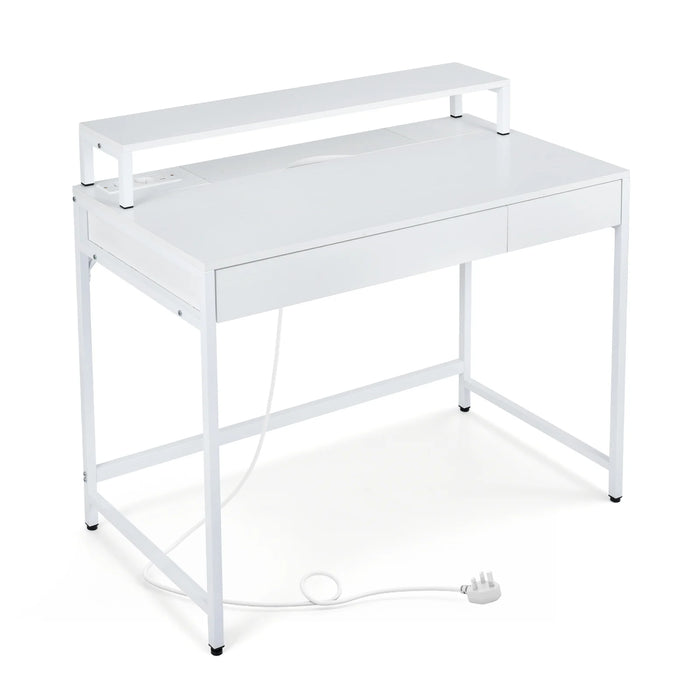 Computer Desk with Power Outlets Compact Office Desk with Removable Monitor Stand-