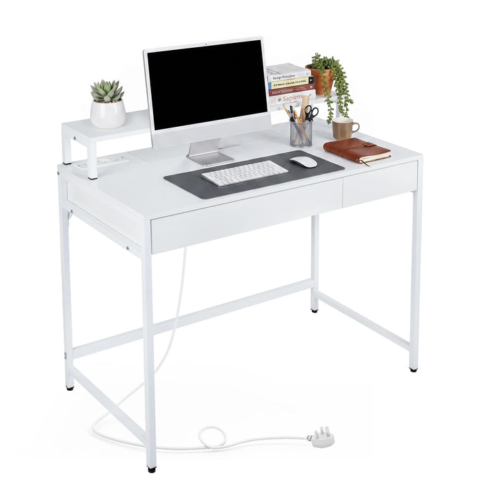 Computer Desk with Power Outlets Compact Office Desk with Removable Monitor Stand-